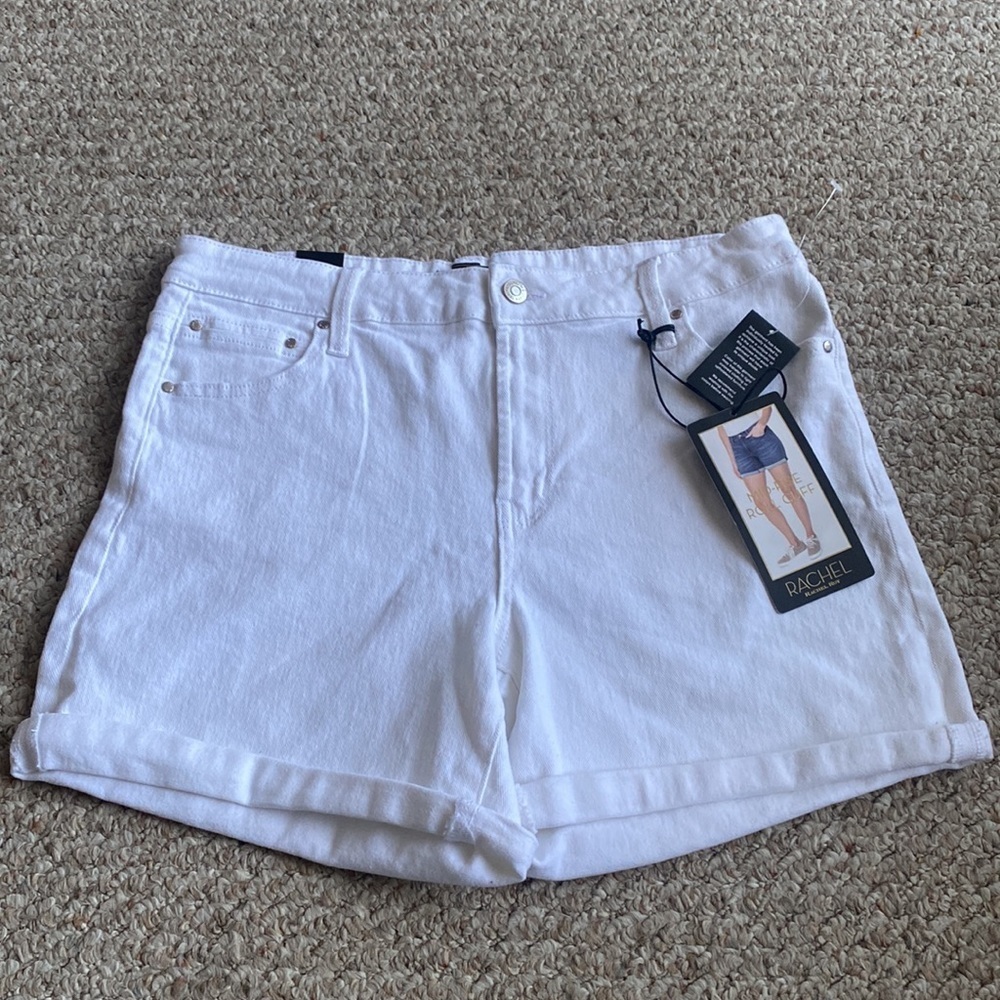 Rachel Roy White Denim Mid-Rise Roll Cuff Shorts - Picture 2 of 11